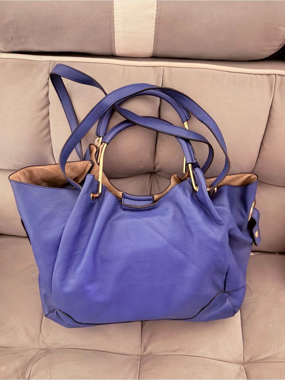 Sondra Roberts Purple Leather Tote with Gold Hardware